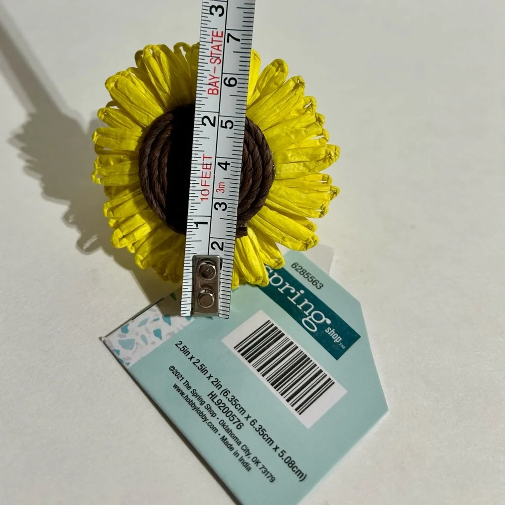 Sunflower Yellow Napkin Rings 2” Woven Raffia Spring Summer Place Set 4 NEW
